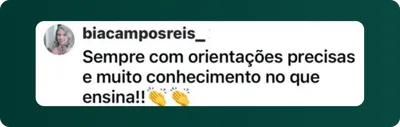 Depoimento de aluna: Aula incrível, com uma didática excelente e conhecimento aplicável