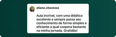 Depoimento de aluna: Sempre com orientações precisas e muito conhecimento no que ensina